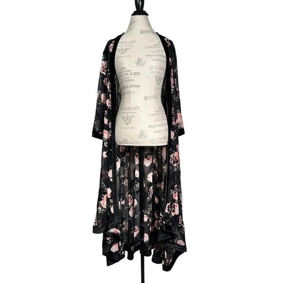 Torrid | Women | Floral Rose Long Line Velvet Trim Sheer Chiffon Kimono | Sz 1-2 - Picture 5 of 13